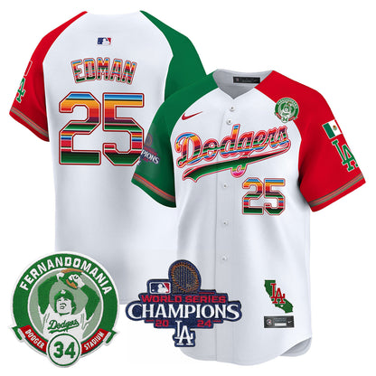 Dodgers Mexico 2024 World Series Champions Patch Jersey - All Stitched