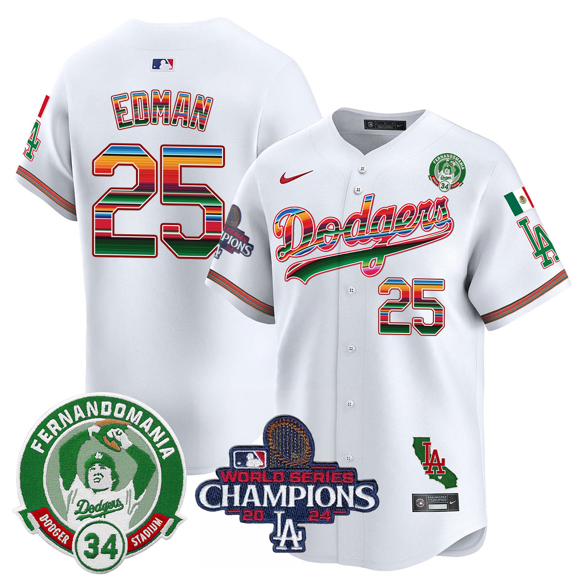 Dodgers Mexico 2024 World Series Champions Patch Jersey - All Stitched