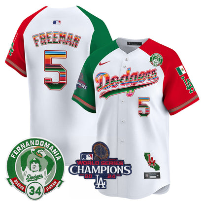 Dodgers Mexico 2024 World Series Champions Patch Jersey - All Stitched