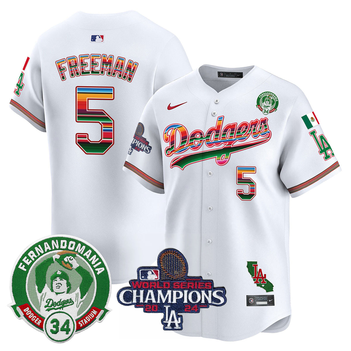 Dodgers Mexico 2024 World Series Champions Patch Jersey - All Stitched