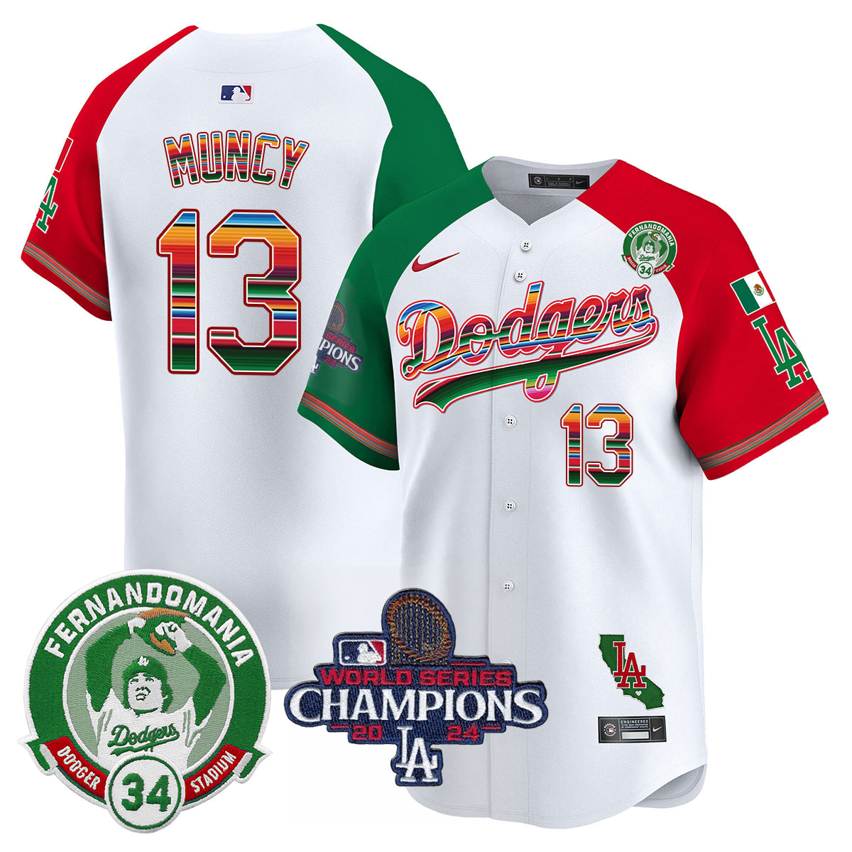 Dodgers Mexico 2024 World Series Champions Patch Jersey - All Stitched