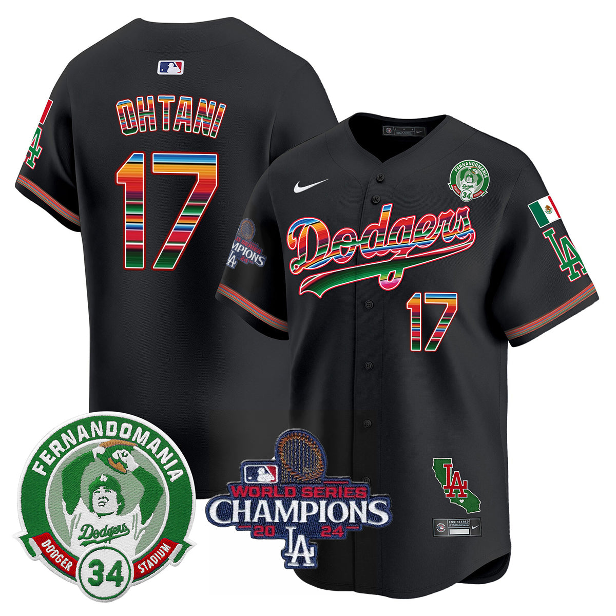 Dodgers Mexico 2024 World Series Champions Patch Jersey - All Stitched