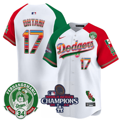 Dodgers Mexico 2024 World Series Champions Patch Jersey - All Stitched