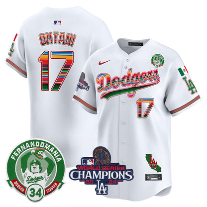 Dodgers Mexico 2024 World Series Champions Patch Jersey - All Stitched