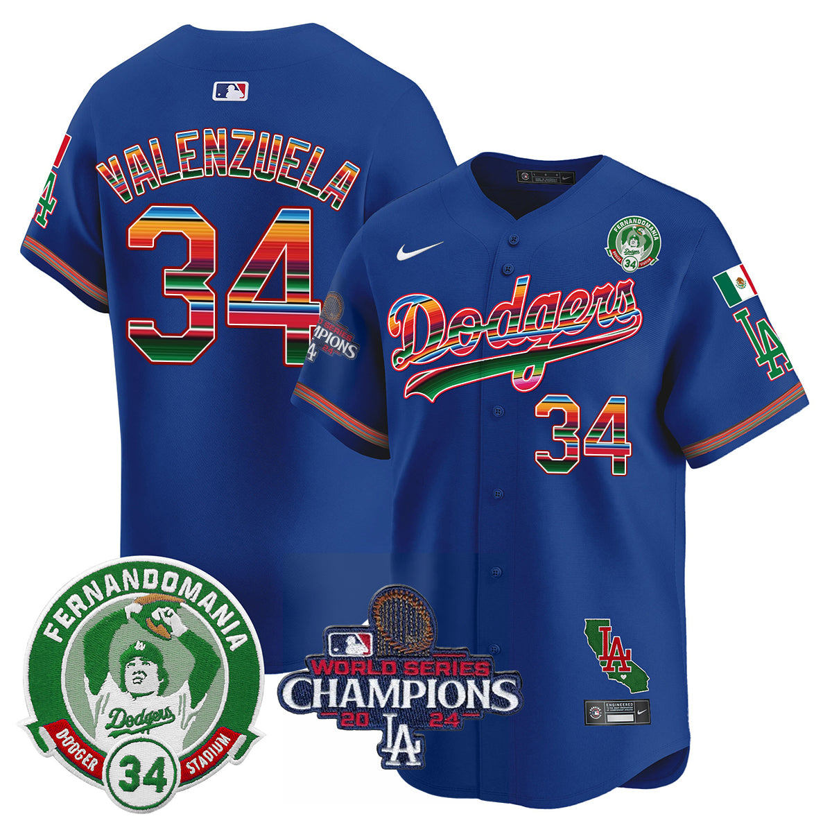 Dodgers Mexico 2024 World Series Champions Patch Jersey - All Stitched