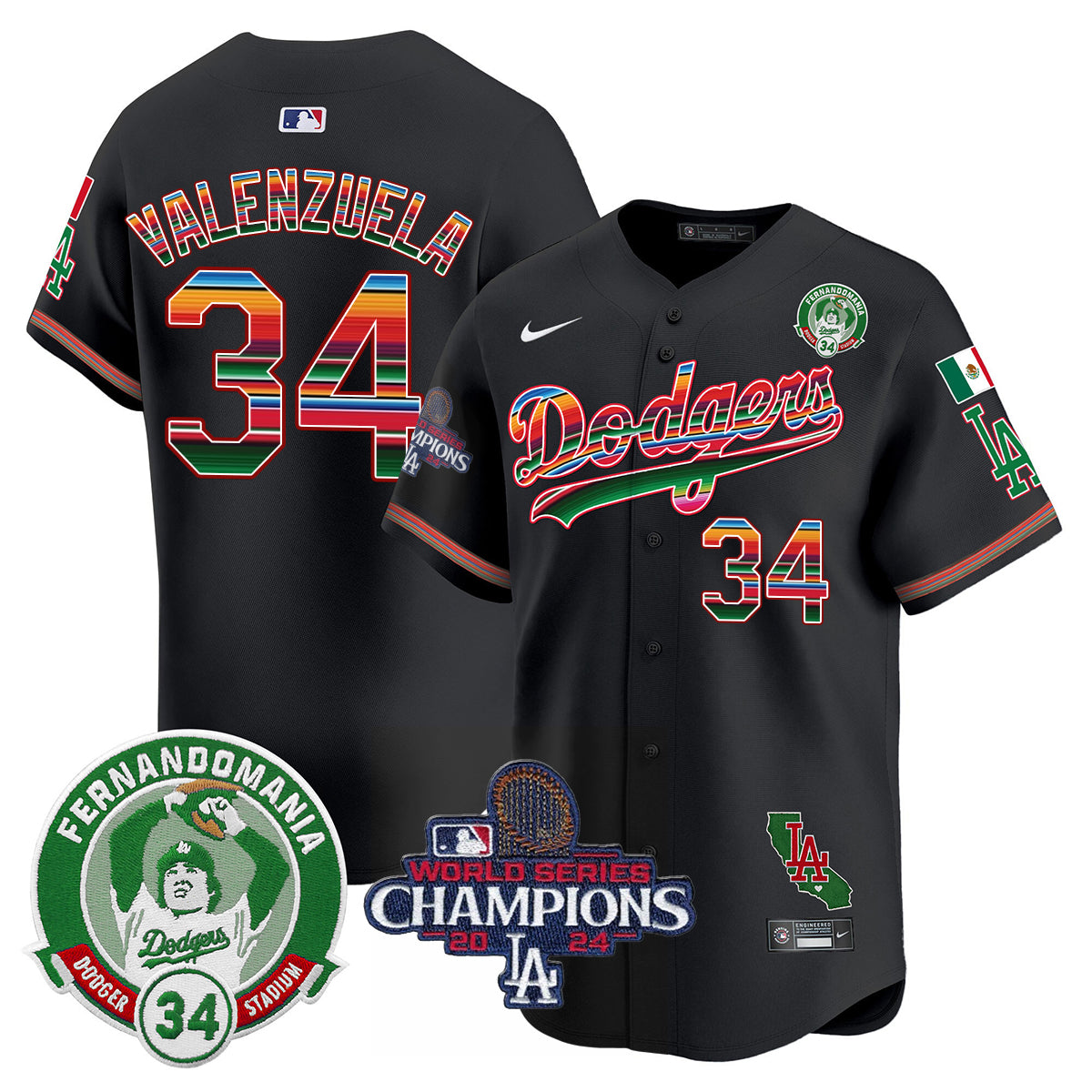 Dodgers Mexico 2024 World Series Champions Patch Jersey - All Stitched