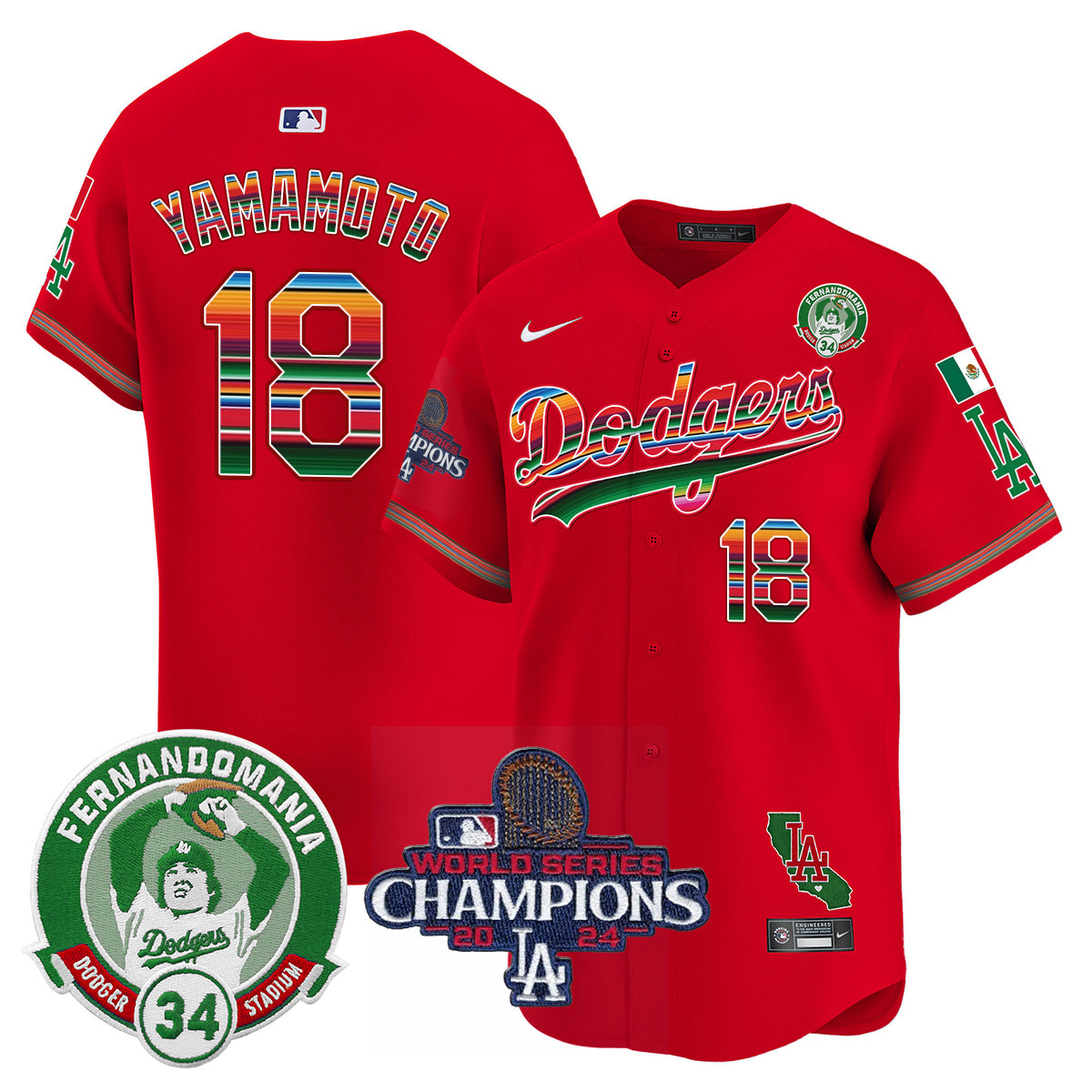 Dodgers Mexico 2024 World Series Champions Patch Jersey - All Stitched