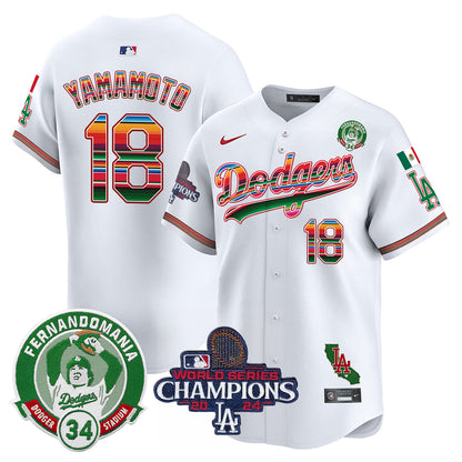 Dodgers Mexico 2024 World Series Champions Patch Jersey - All Stitched