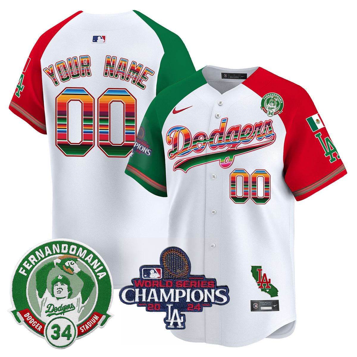 Custom Dodgers Mexico 2024 World Series Champions Patch Jersey - All Stitched