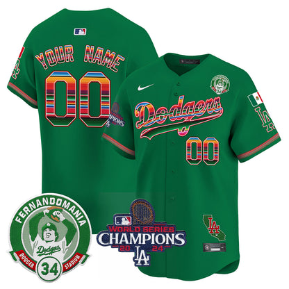 Custom Dodgers Mexico 2024 World Series Champions Patch Jersey - All Stitched