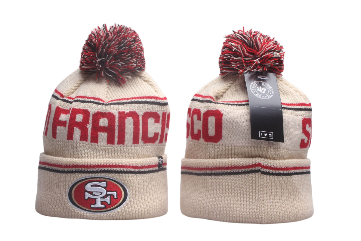 San Francisco 49ers Cuffed Knit Hat with Pom - Embroidered Patch