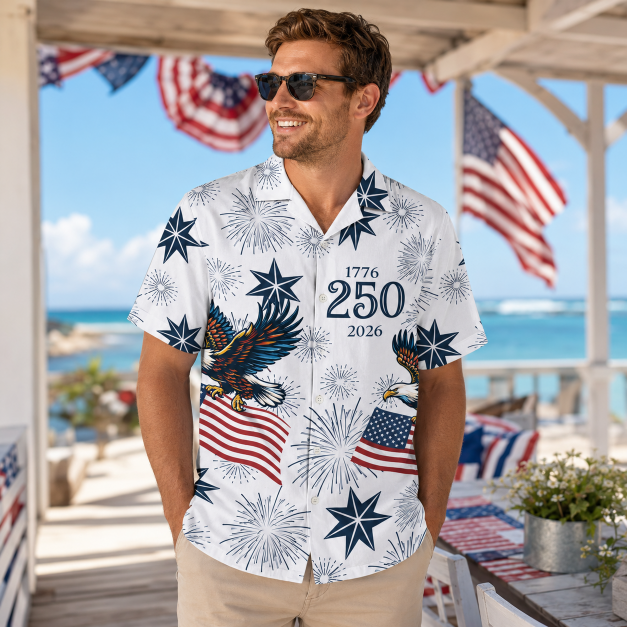 250 Years of Freedom 1776 - 2026 Eagle Patriotic Hawaiian Shirt
