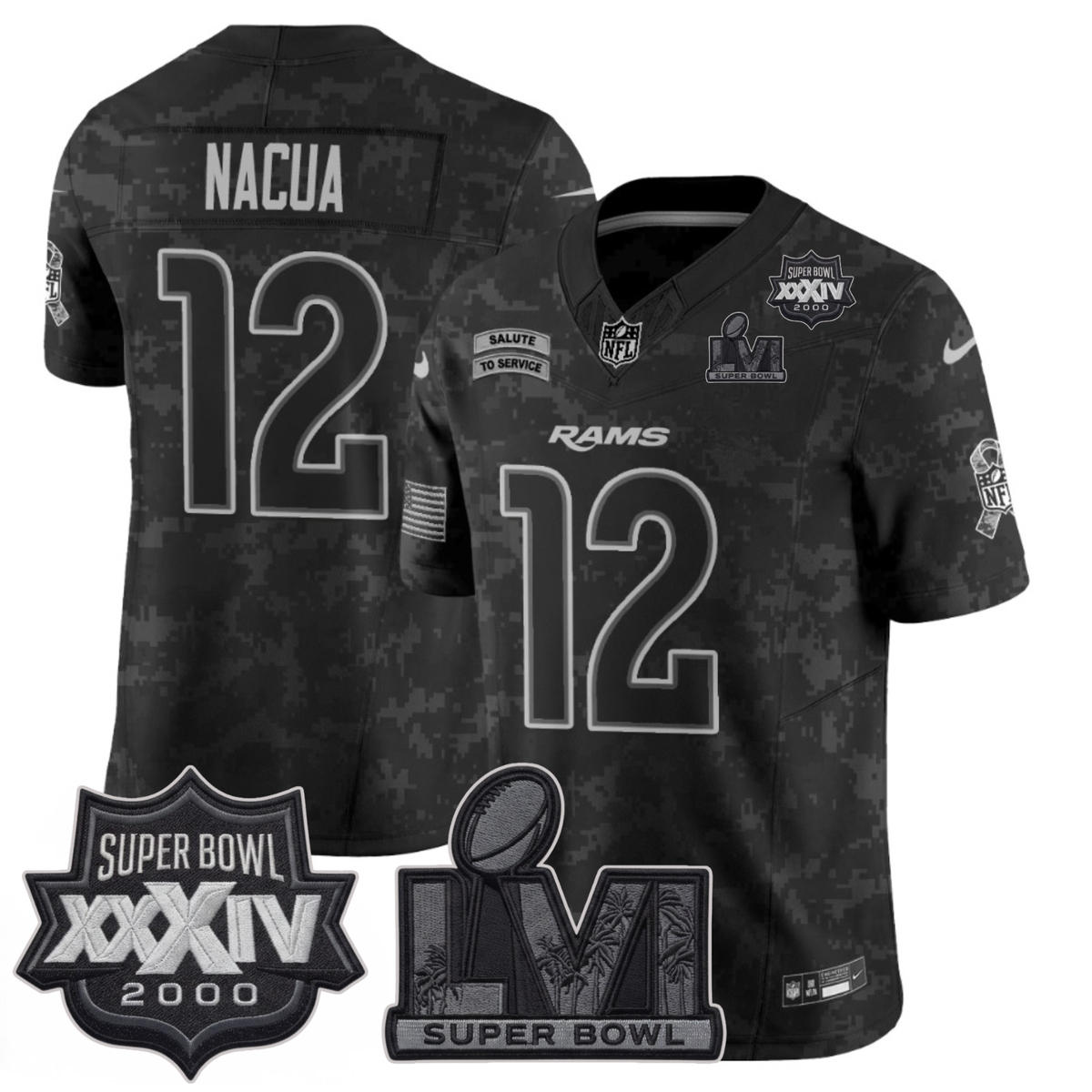 LAR 2026 Salute To Service 2S.Bowl Champs Patch Vapor Jersey - Stitched