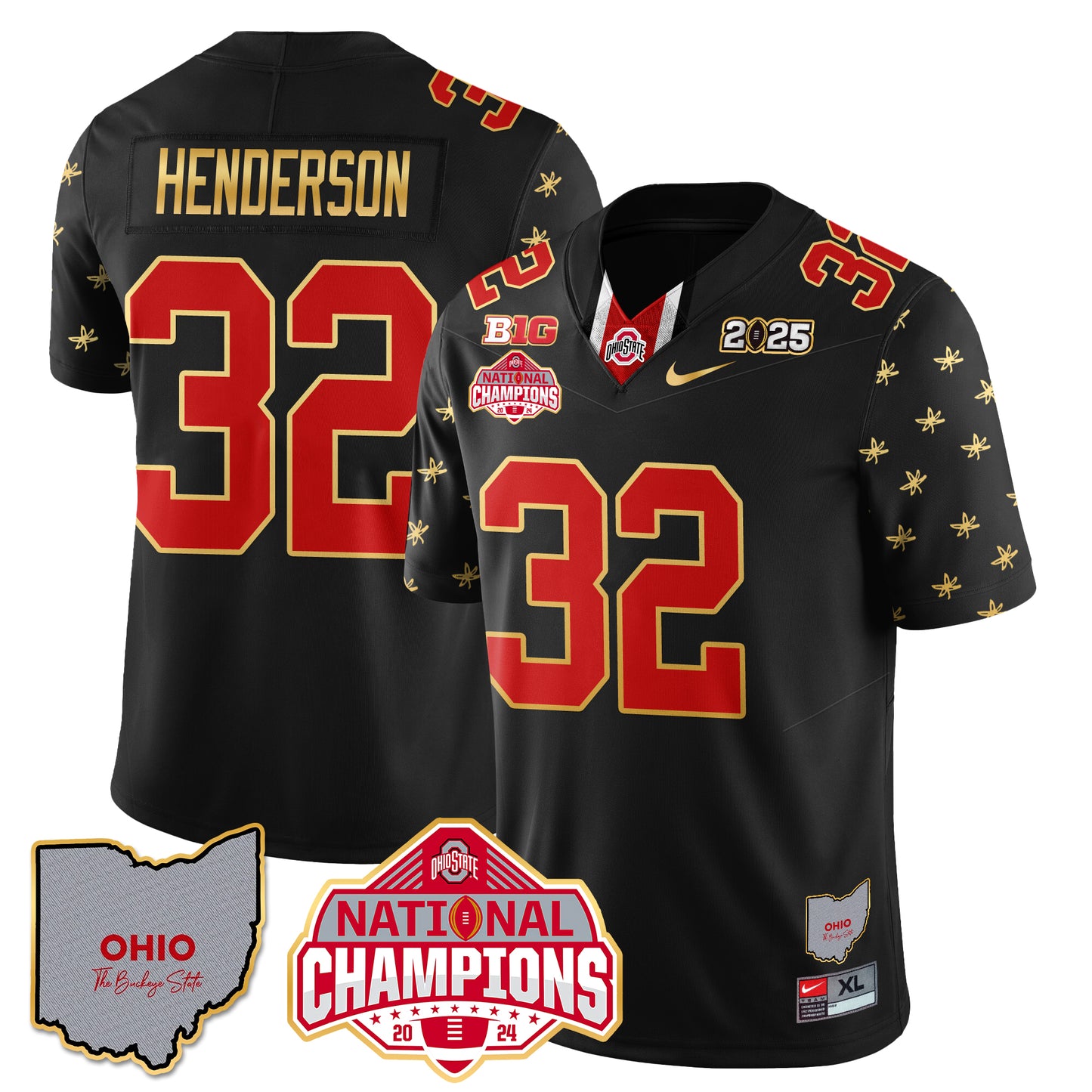 Ohio State Buckeyes 2025 CFP Patch - National Champions Gold Jersey - All Stitched