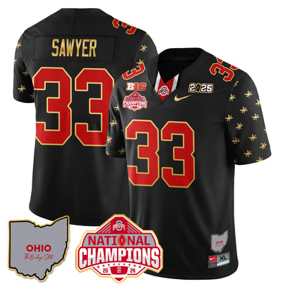 Ohio State Buckeyes 2025 CFP Patch - National Champions Gold Jersey - All Stitched