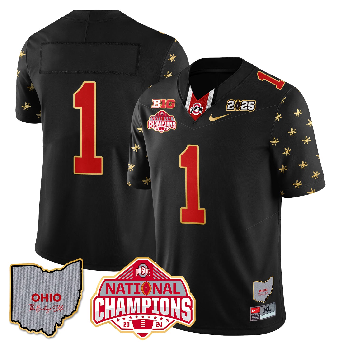 Ohio State Buckeyes 2025 CFP Patch - National Champions Gold Jersey - All Stitched