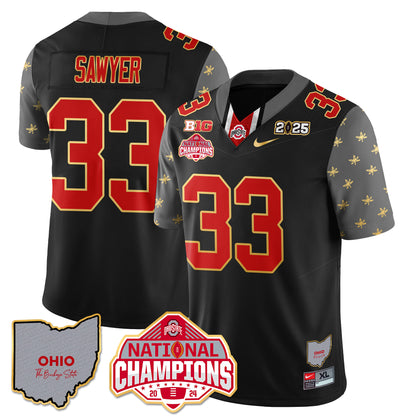 Ohio State Buckeyes 2025 CFP Patch - National Champions Gold Jersey - All Stitched