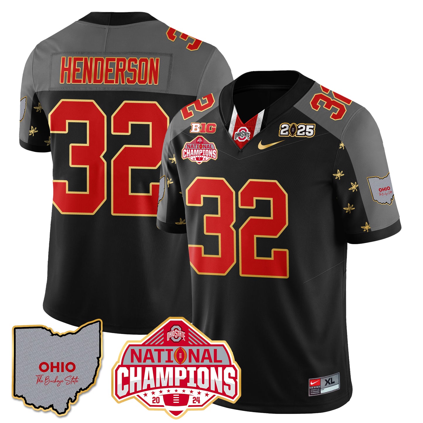 Ohio State Buckeyes 2025 CFP Patch - National Champions Gold Jersey - All Stitched