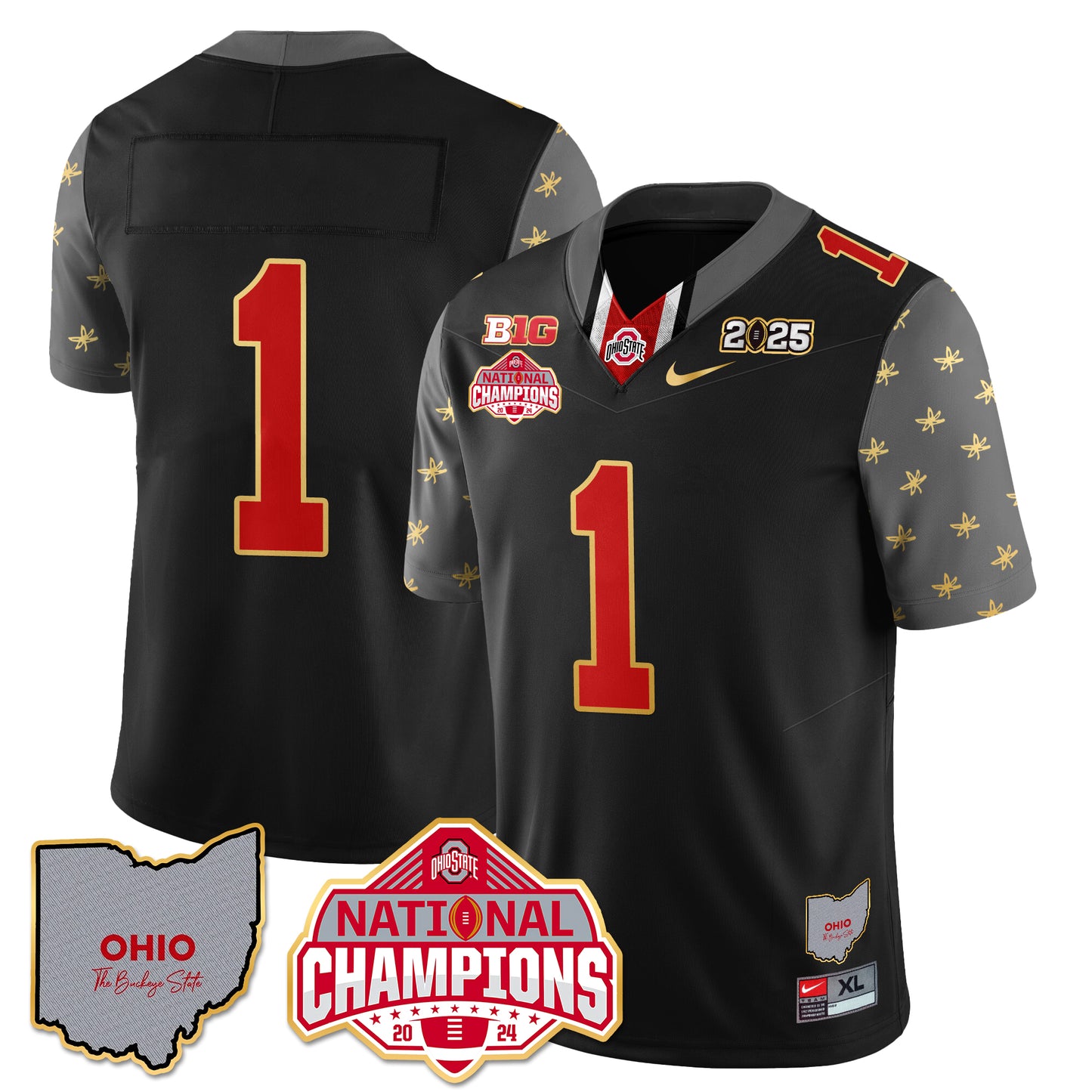 Ohio State Buckeyes 2025 CFP Patch - National Champions Gold Jersey - All Stitched