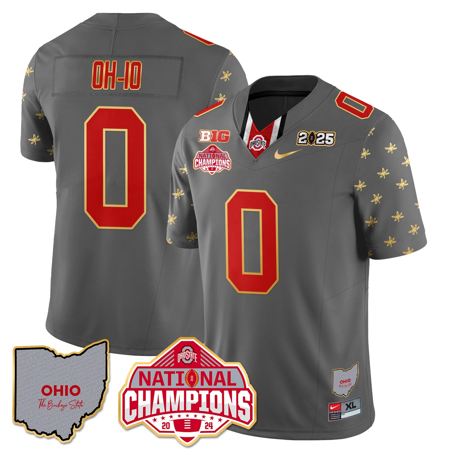 Ohio State Buckeyes 2025 CFP Patch - National Champions Gold Jersey - All Stitched