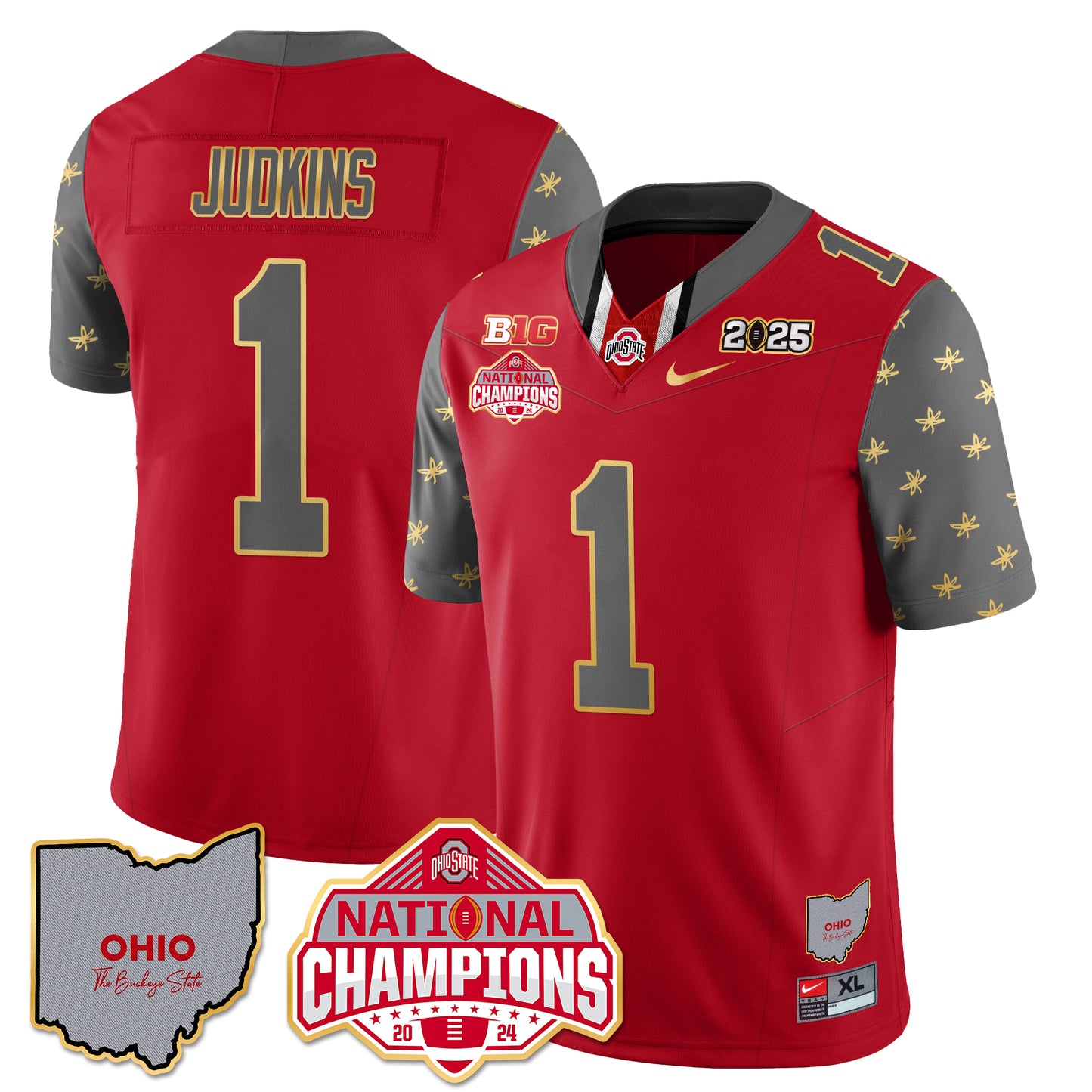 Ohio State Buckeyes 2025 CFP Patch - National Champions Gold Jersey - All Stitched