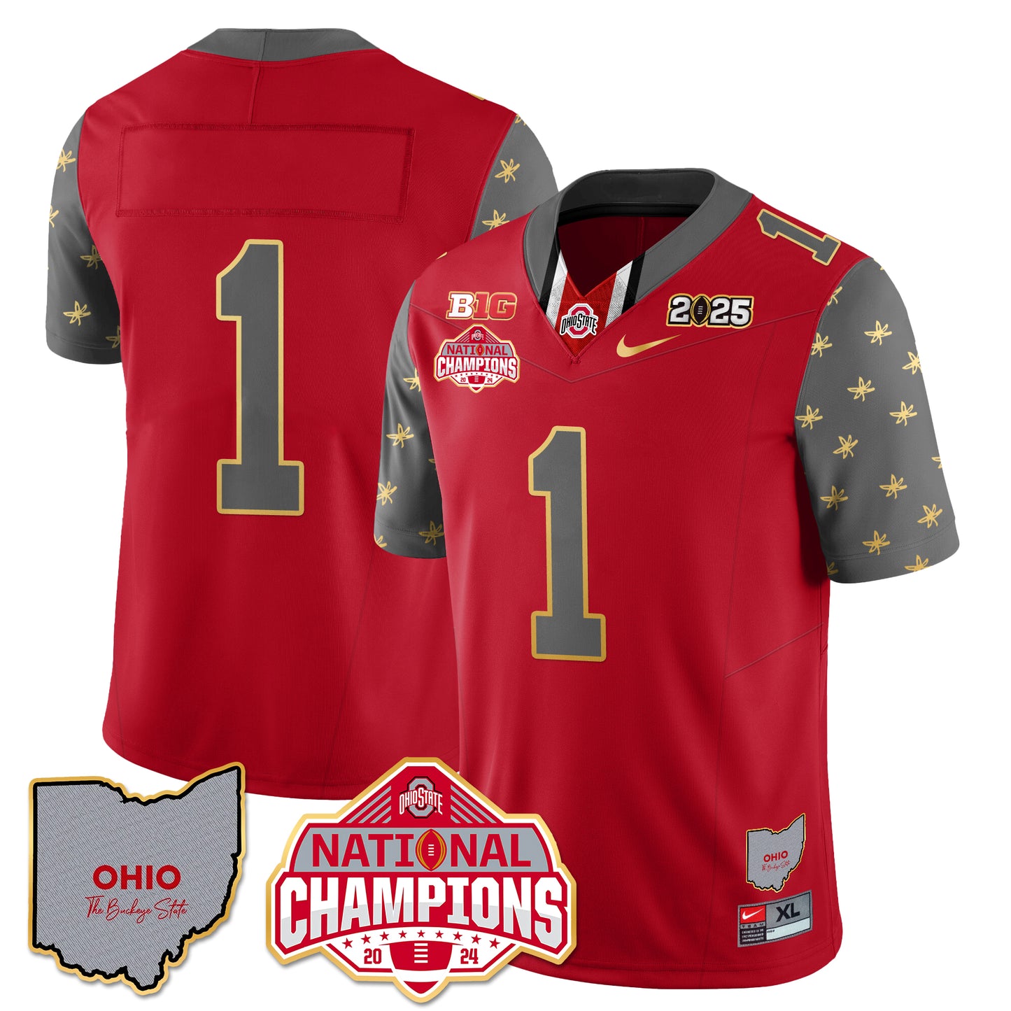 Ohio State Buckeyes 2025 CFP Patch - National Champions Gold Jersey - All Stitched