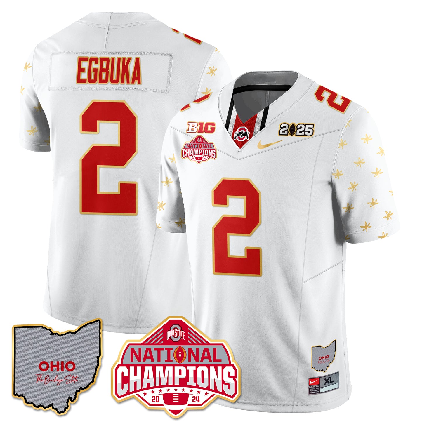 Ohio State Buckeyes 2025 CFP Patch - National Champions Gold Jersey - All Stitched