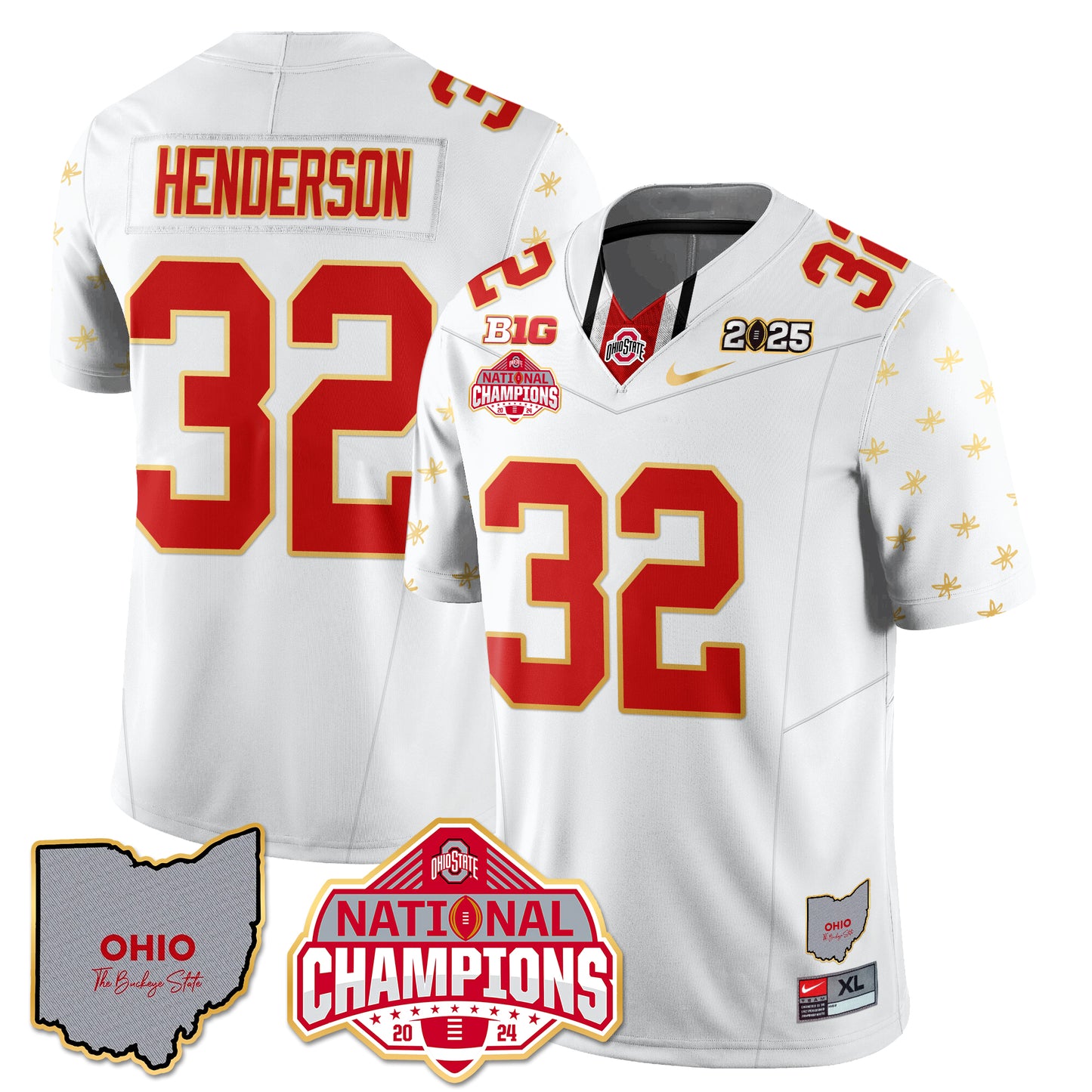 Ohio State Buckeyes 2025 CFP Patch - National Champions Gold Jersey - All Stitched