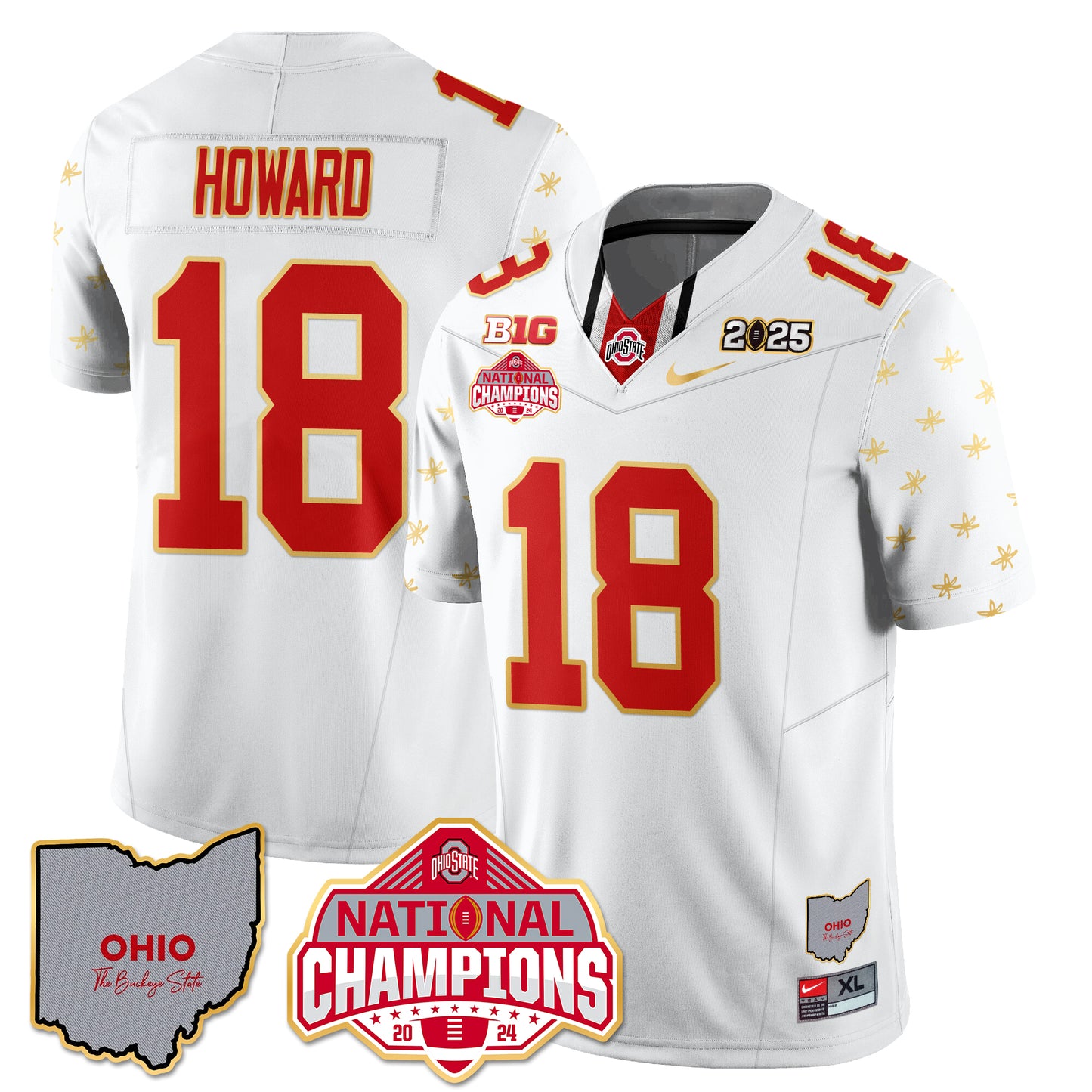 Ohio State Buckeyes 2025 CFP Patch - National Champions Gold Jersey - All Stitched