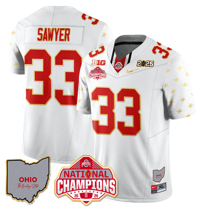 Ohio State Buckeyes 2025 CFP Patch - National Champions Gold Jersey - All Stitched