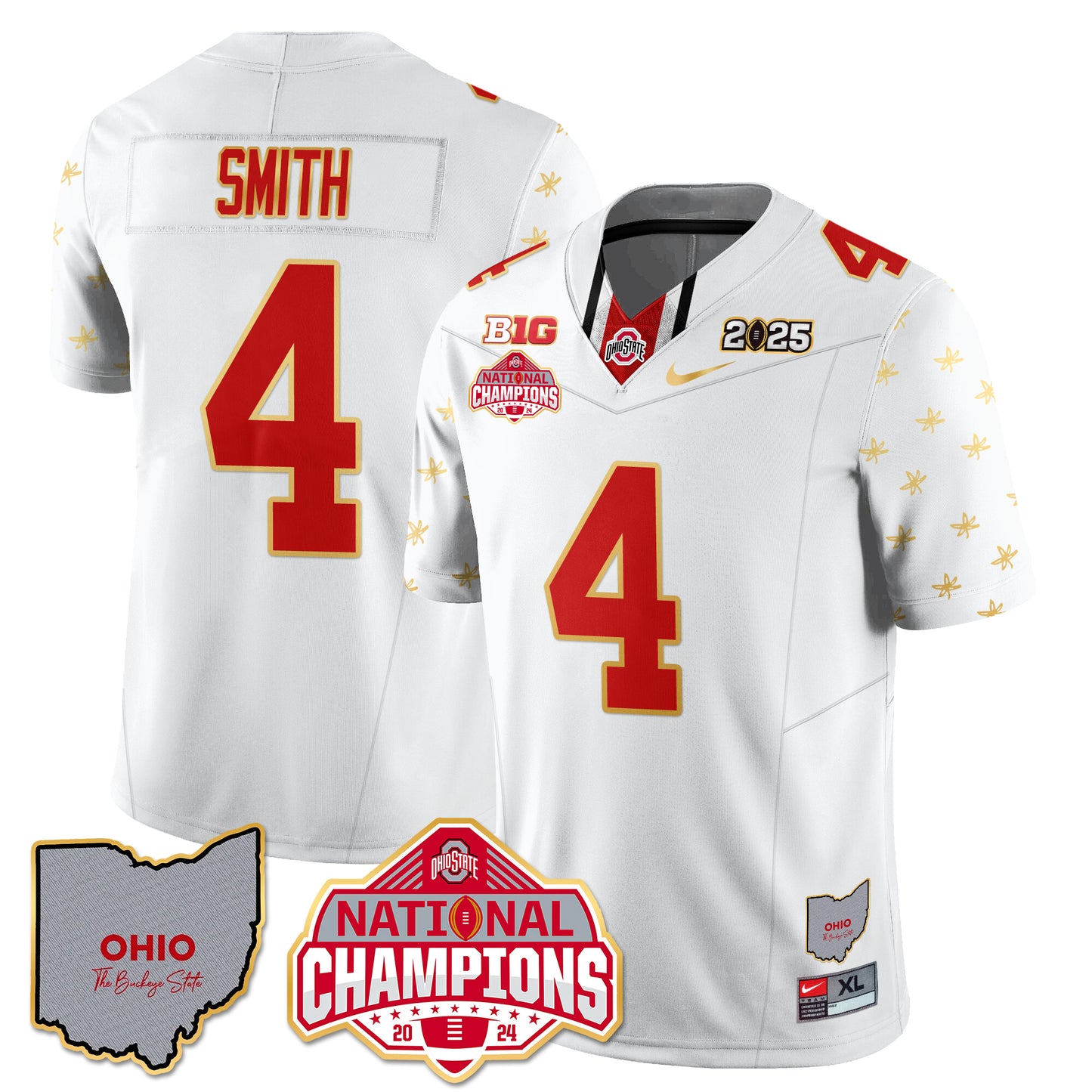 Ohio State Buckeyes 2025 CFP Patch - National Champions Gold Jersey - All Stitched