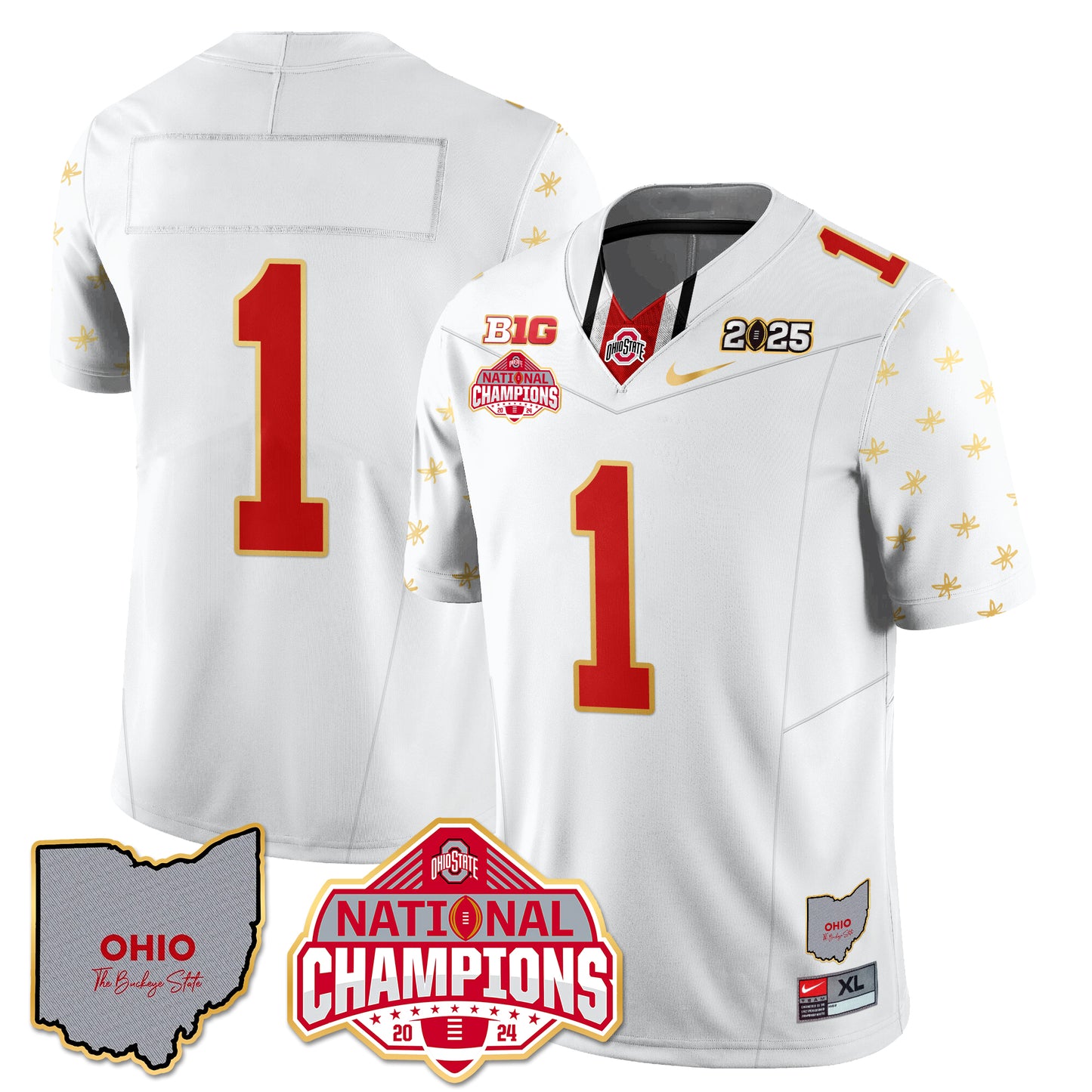 Ohio State Buckeyes 2025 CFP Patch - National Champions Gold Jersey - All Stitched