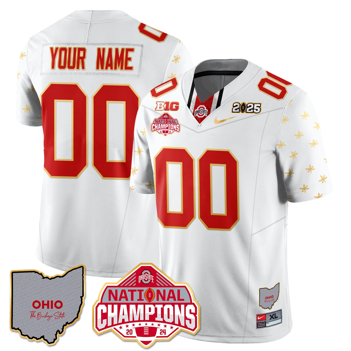 Ohio State Buckeyes 2025 CFP Patch - National Champions Gold Custom Jersey - All Stitched