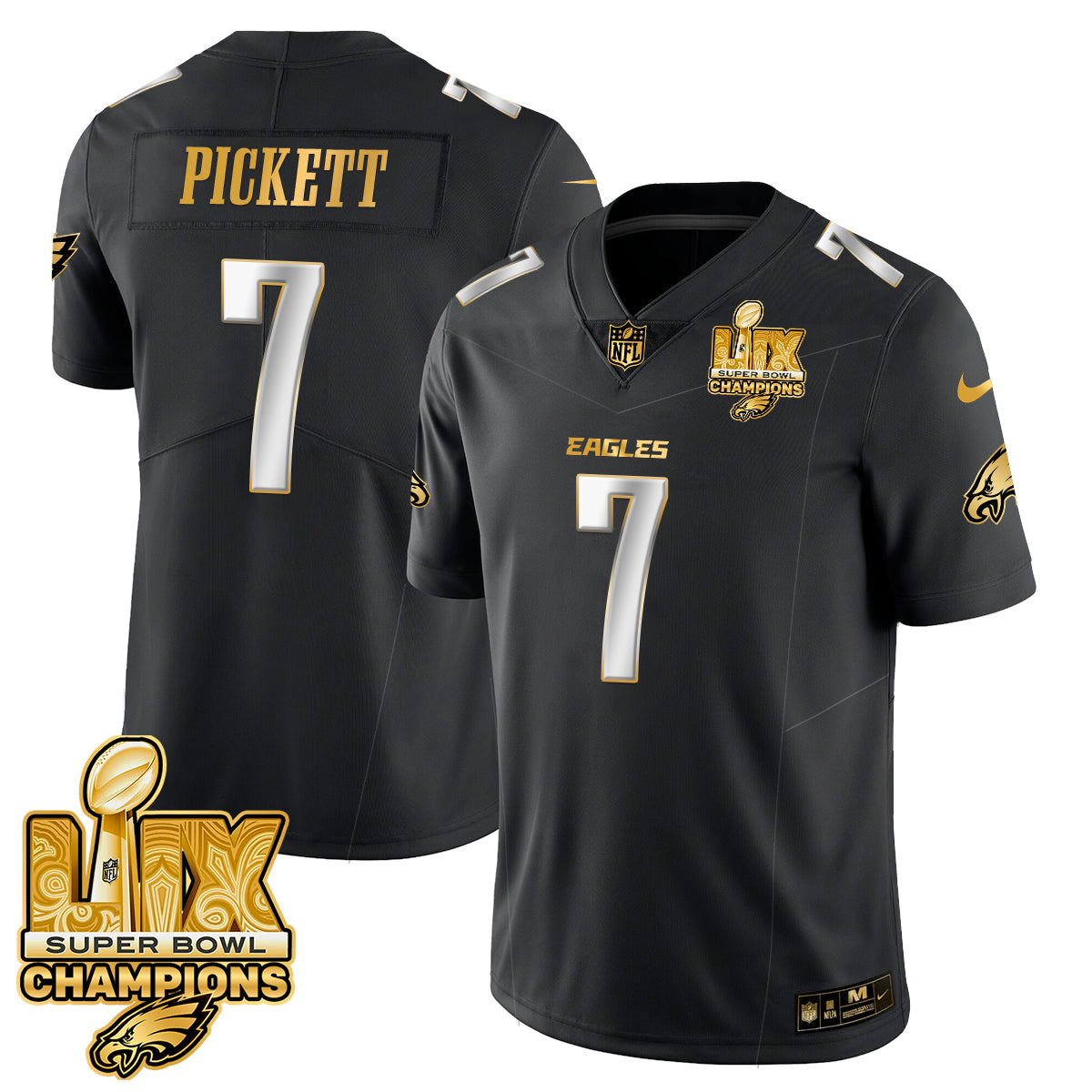 Philadelphia Eagles Super Bowl LIX Champions Gold Trim Vapor Limited Jersey - All Stitched