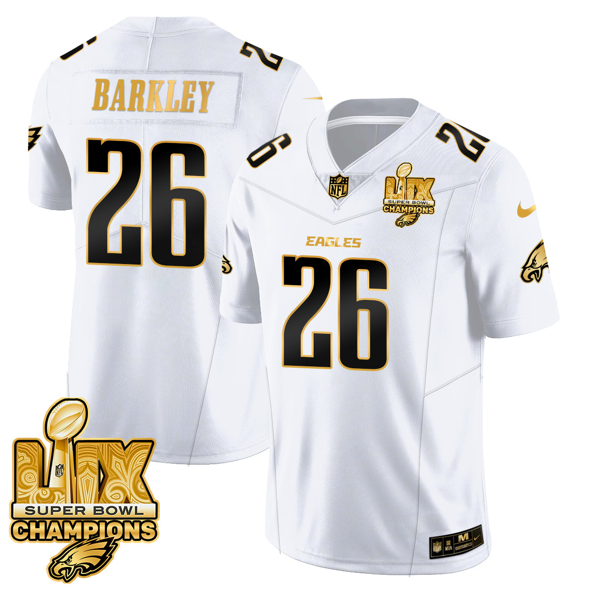 Philadelphia Eagles Super Bowl LIX Champions Gold Trim Vapor Limited Jersey - All Stitched