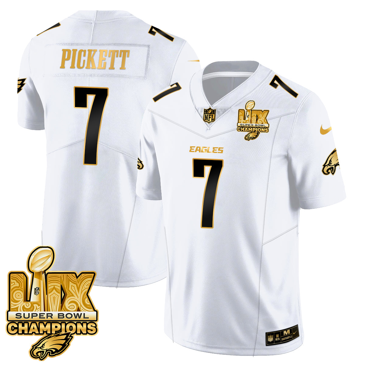 Philadelphia Eagles Super Bowl LIX Champions Gold Trim Vapor Limited Jersey - All Stitched