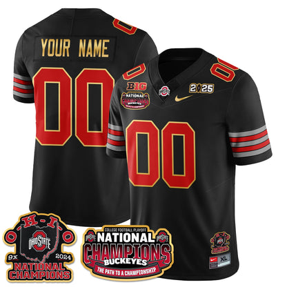 Custom Gender/Name Ohio State Buckeyes 'Heritage Stripe' 2025 CFP Patch - National Champions Gold Custom Jersey N9 - All Stitched