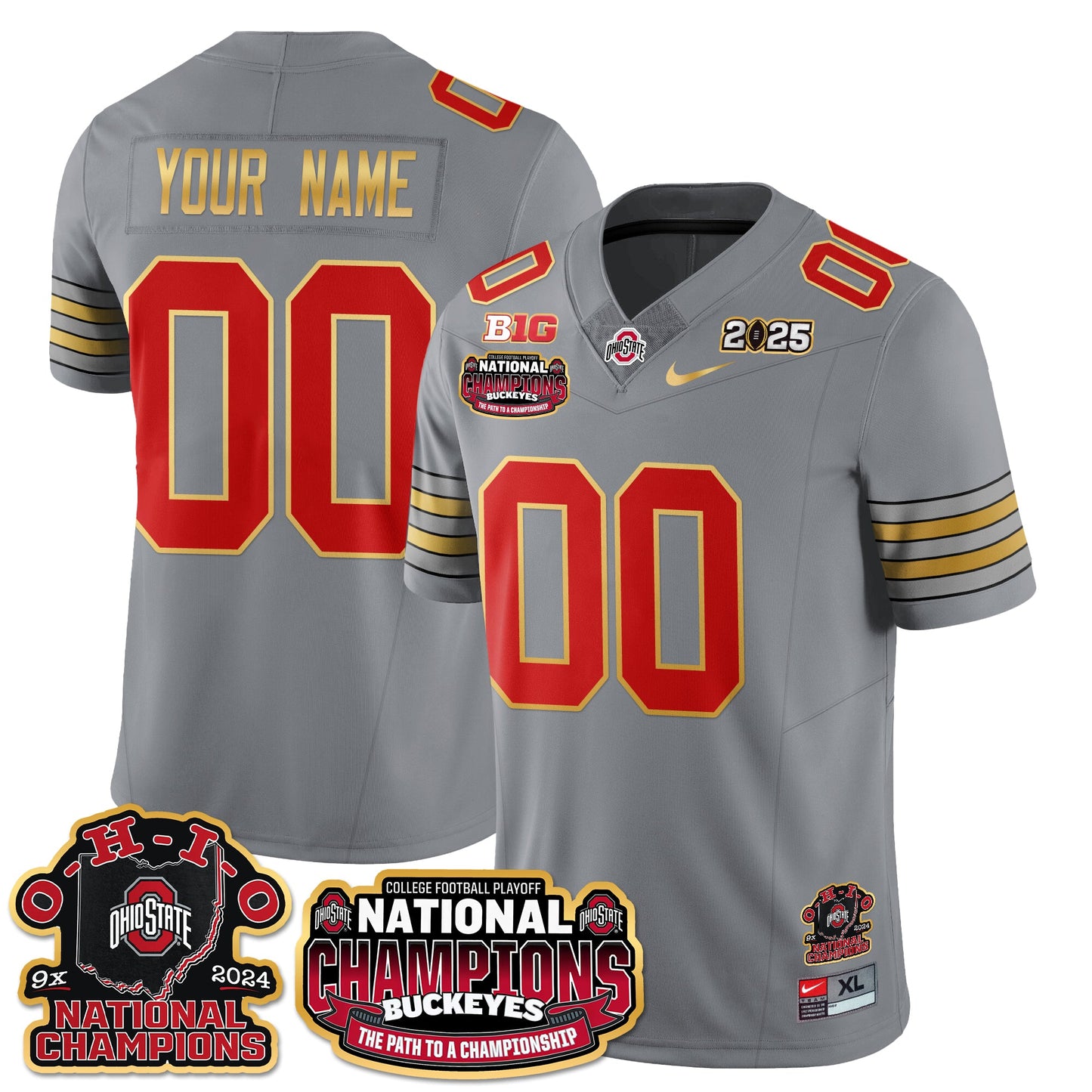 Custom Gender/Name Ohio State Buckeyes 'Heritage Stripe' 2025 CFP Patch - National Champions Gold Custom Jersey N9 - All Stitched