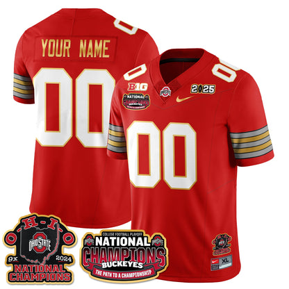 Custom Gender/Name Ohio State Buckeyes 'Heritage Stripe' 2025 CFP Patch - National Champions Gold Custom Jersey N9 - All Stitched