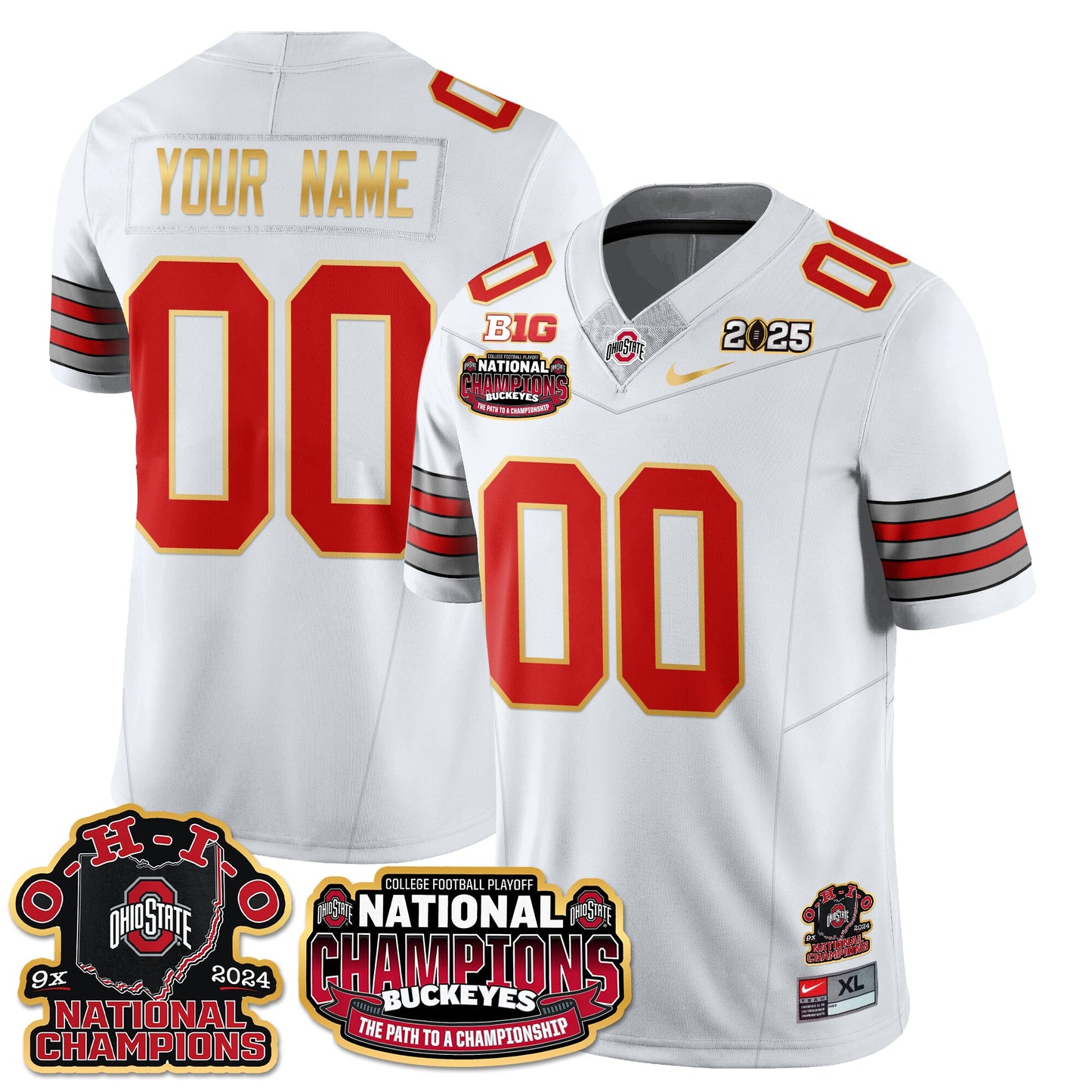 Custom Gender/Name Ohio State Buckeyes 'Heritage Stripe' 2025 CFP Patch - National Champions Gold Custom Jersey N9 - All Stitched