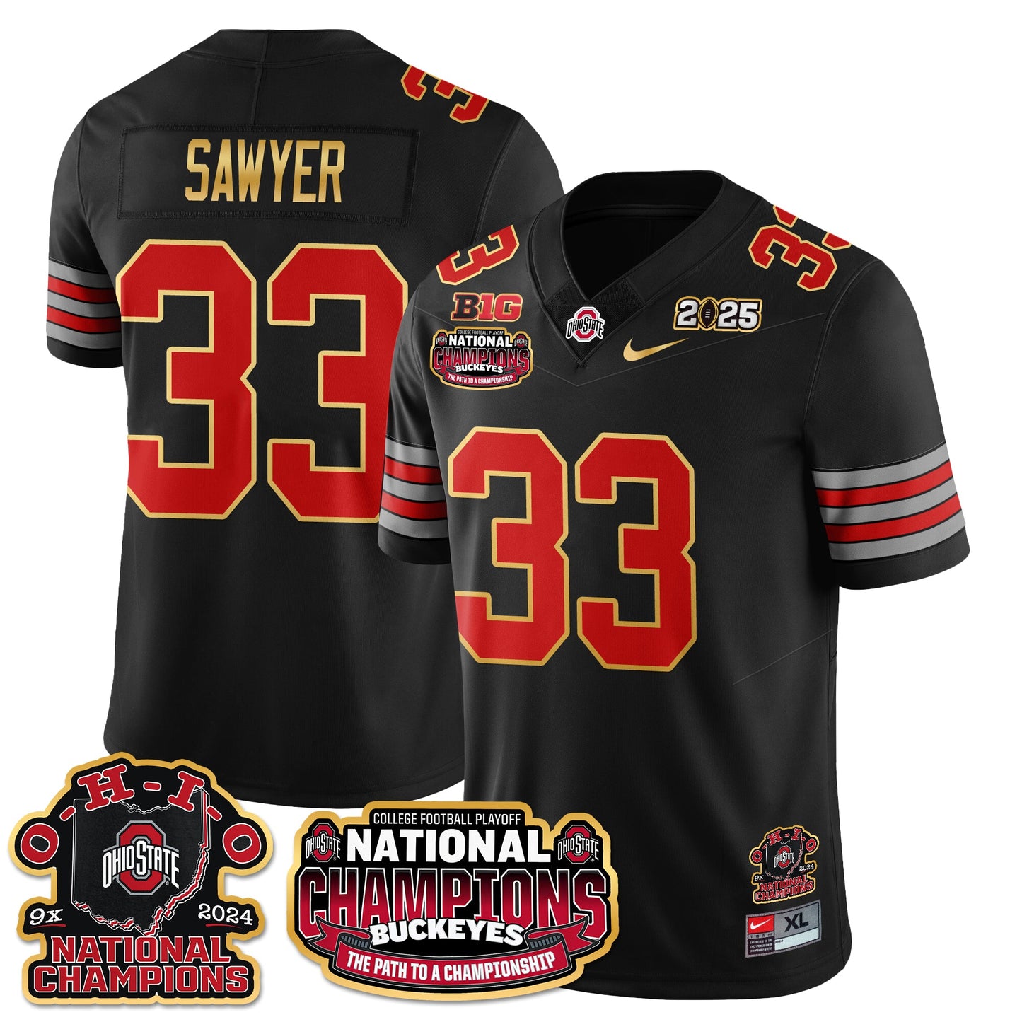 Ohio State Buckeyes 'Heritage Stripe' 2025 CFP Patch - National Champions Jersey N9 - All Stitched