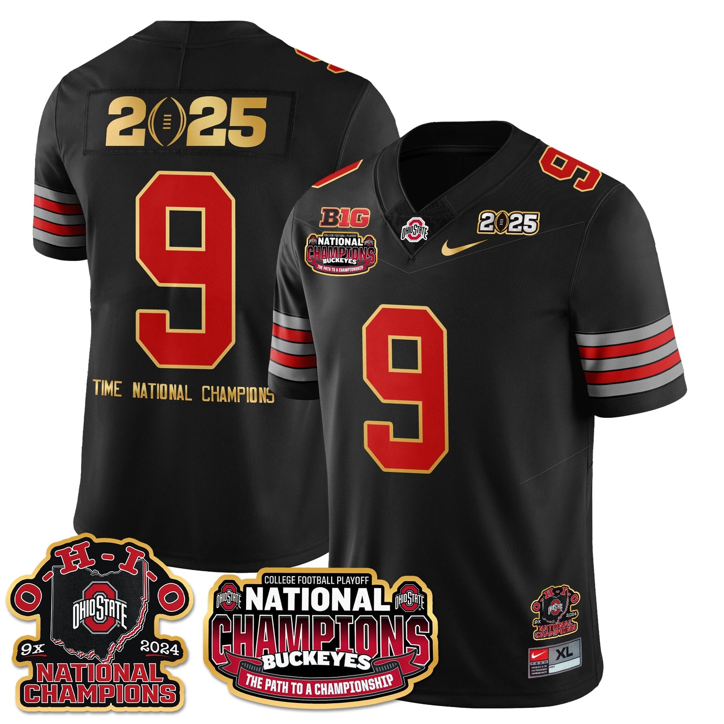 Ohio State Buckeyes 'Heritage Stripe' 2025 CFP Patch - National Champions Jersey N9 - All Stitched