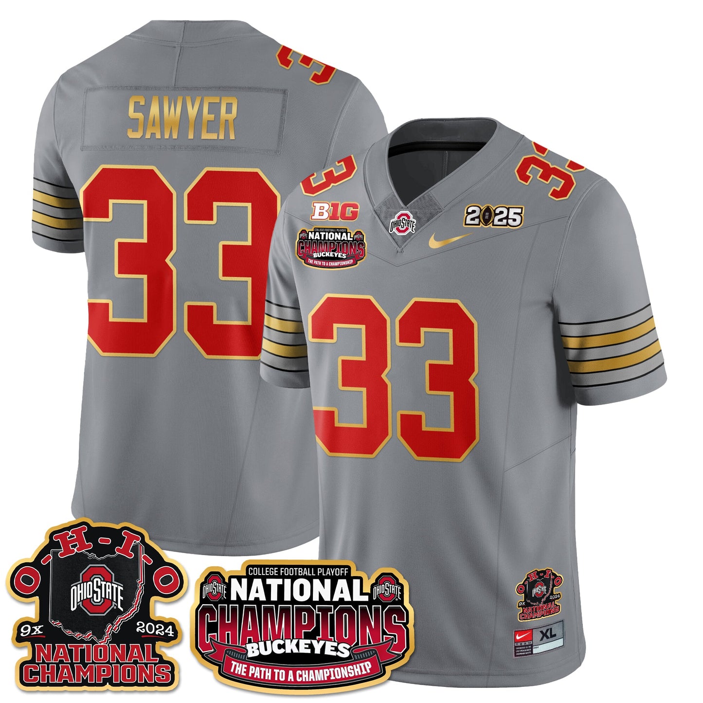 Ohio State Buckeyes 'Heritage Stripe' 2025 CFP Patch - National Champions Jersey N9 - All Stitched