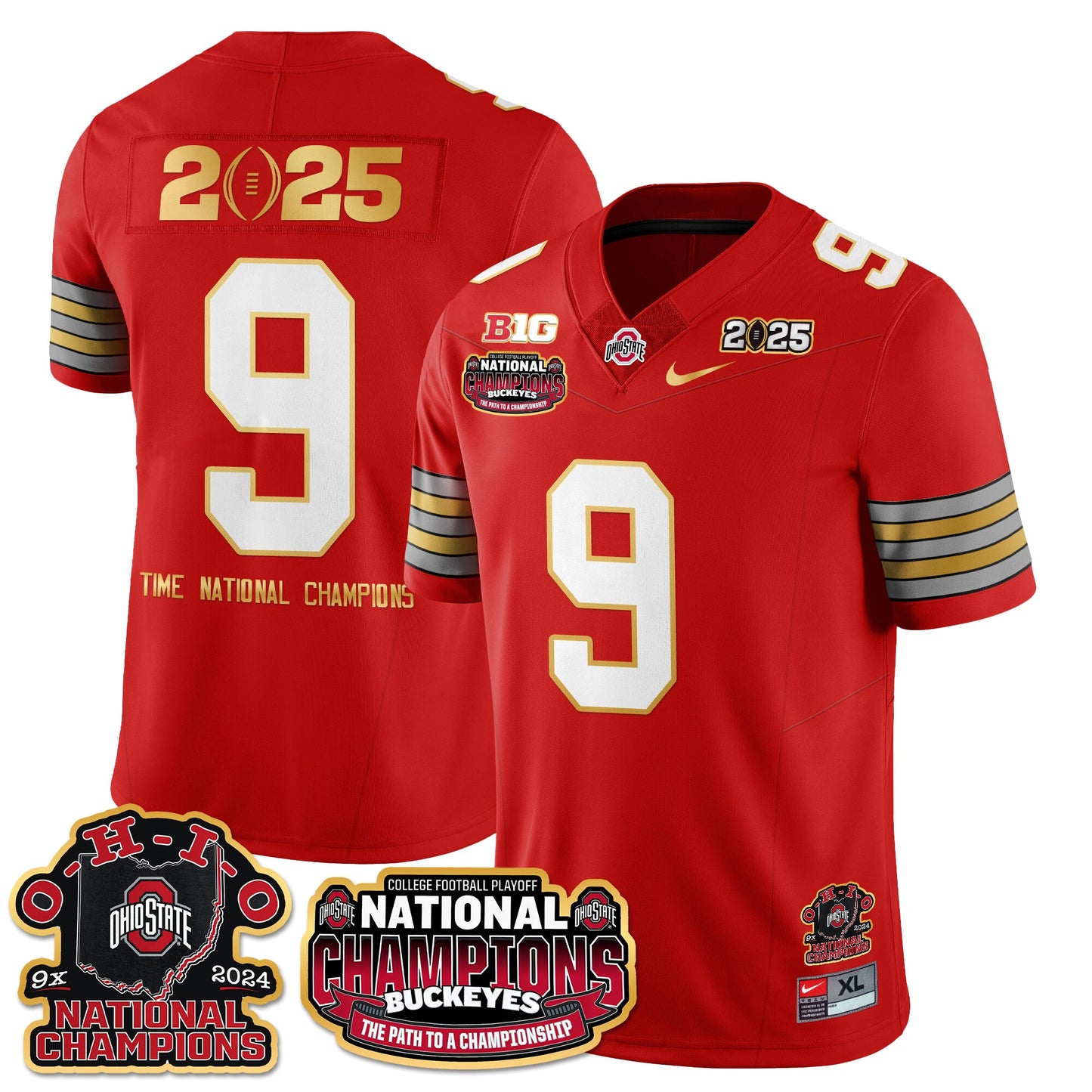 Ohio State Buckeyes 'Heritage Stripe' 2025 CFP Patch - National Champions Jersey N9 - All Stitched