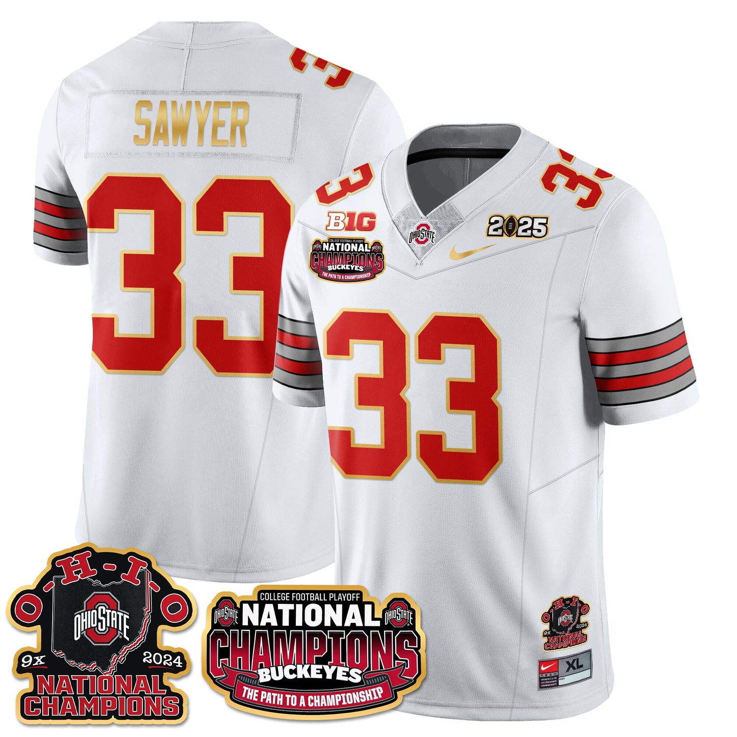 Ohio State Buckeyes 'Heritage Stripe' 2025 CFP Patch - National Champions Jersey N9 - All Stitched