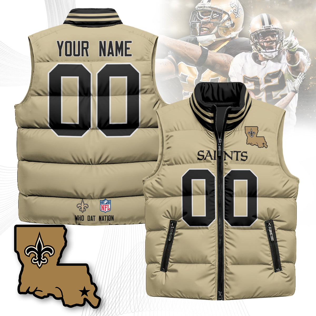 Personalized New Orleans Saints Unisex Puffer Vest