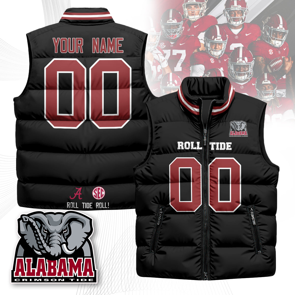 Personalized Alabama Crimson Tide Unisex Puffer Vest