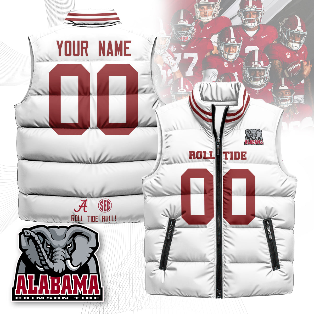 Personalized Alabama Crimson Tide Unisex Puffer Vest