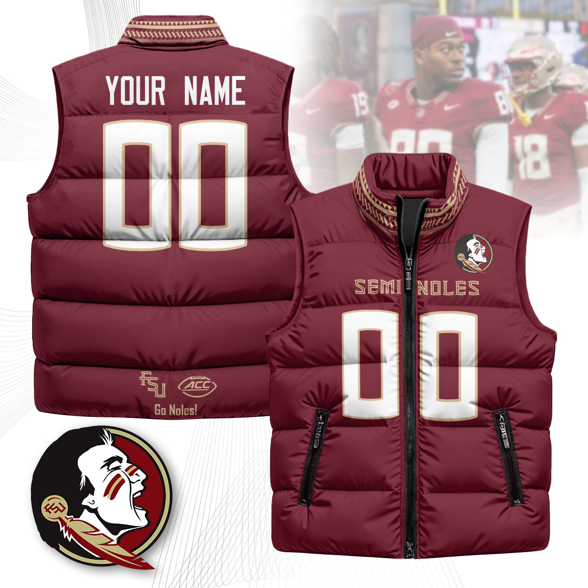 Personalized Florida State Seminoles Unisex Puffer Vest