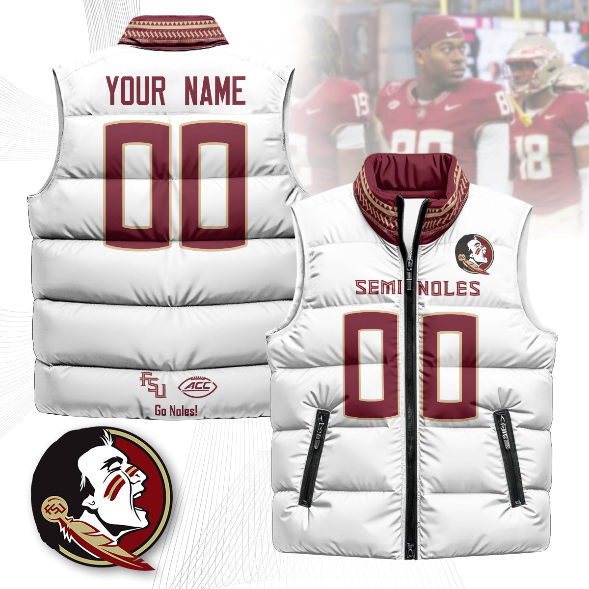 Personalized Florida State Seminoles Unisex Puffer Vest